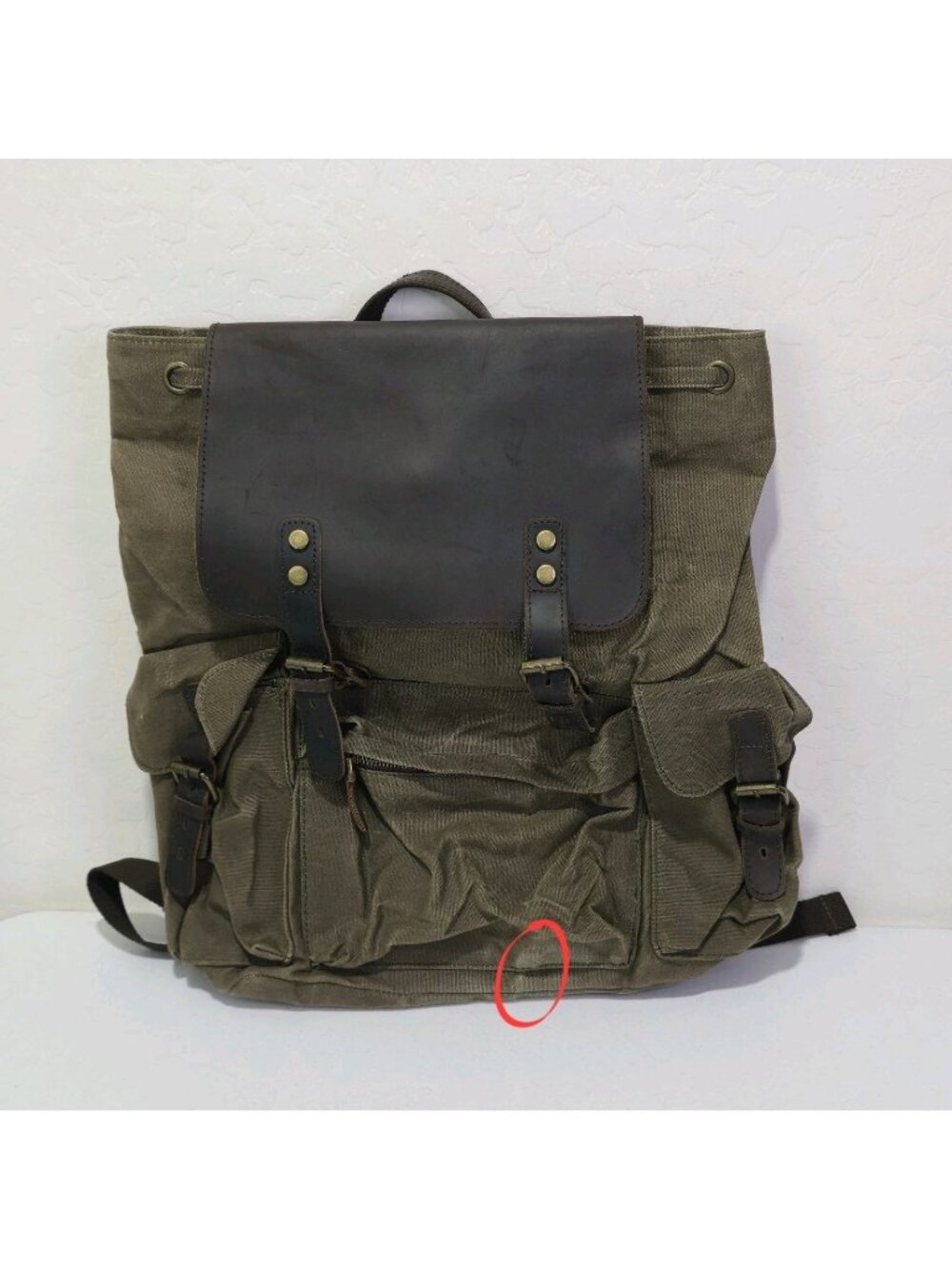 Suvom Vintage Look Canvas & Leather Laptop Backpack Army Green Color READ SEE...